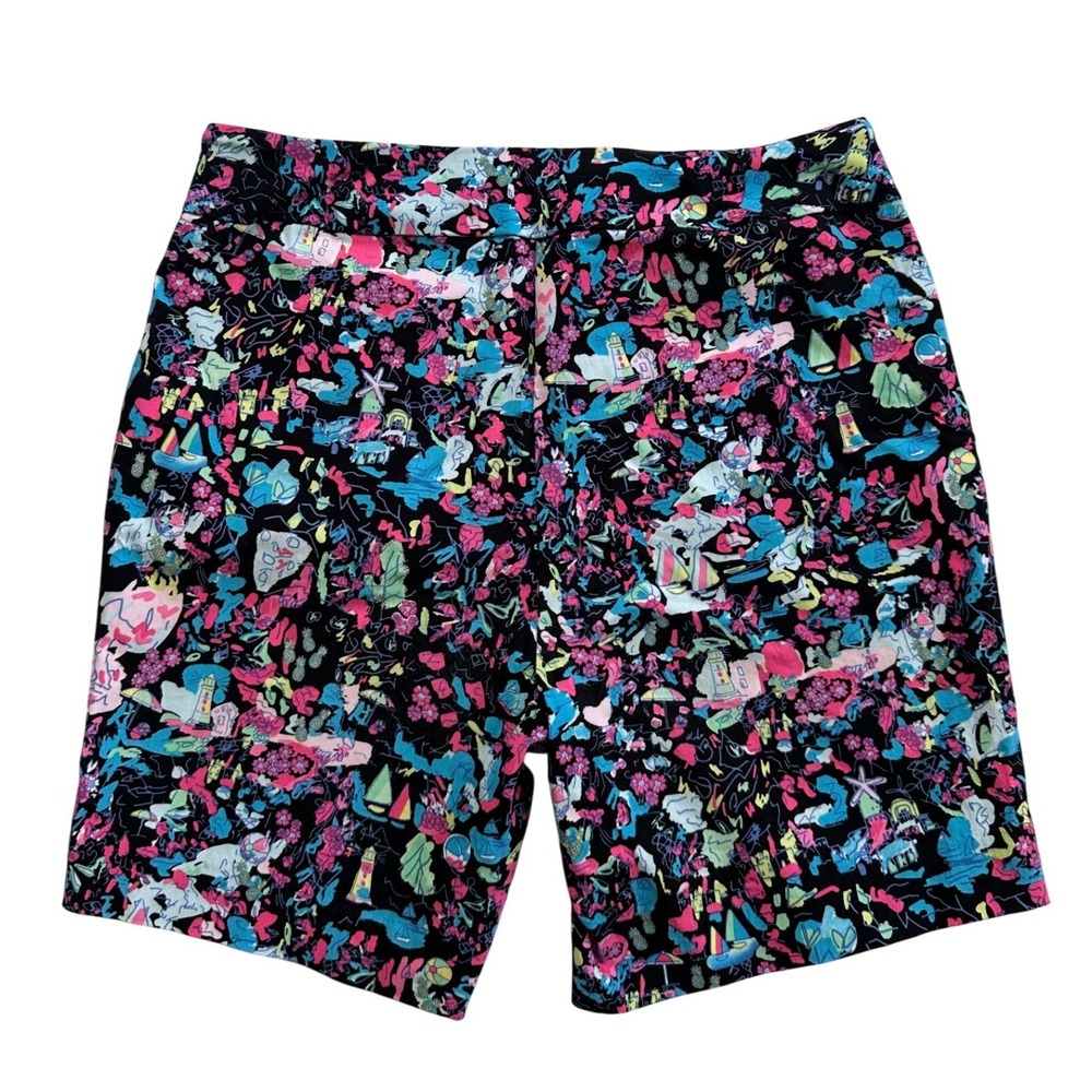 Lulu-B Novelty Print Shorts Wmn 8 Black Multi Sailboat Coastal Stretch Excellent - Picture 3 of 5